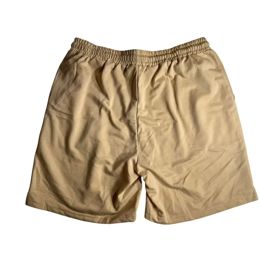 Men’s XL drawstring shorts feature a black screen-printed cross graphic-Used‎
